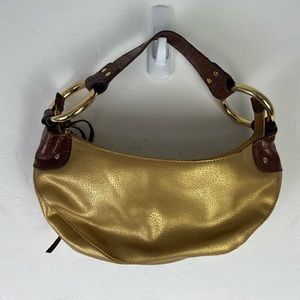 Women’s Golden Purse hobo shoulder bag small used large gold ring party gold